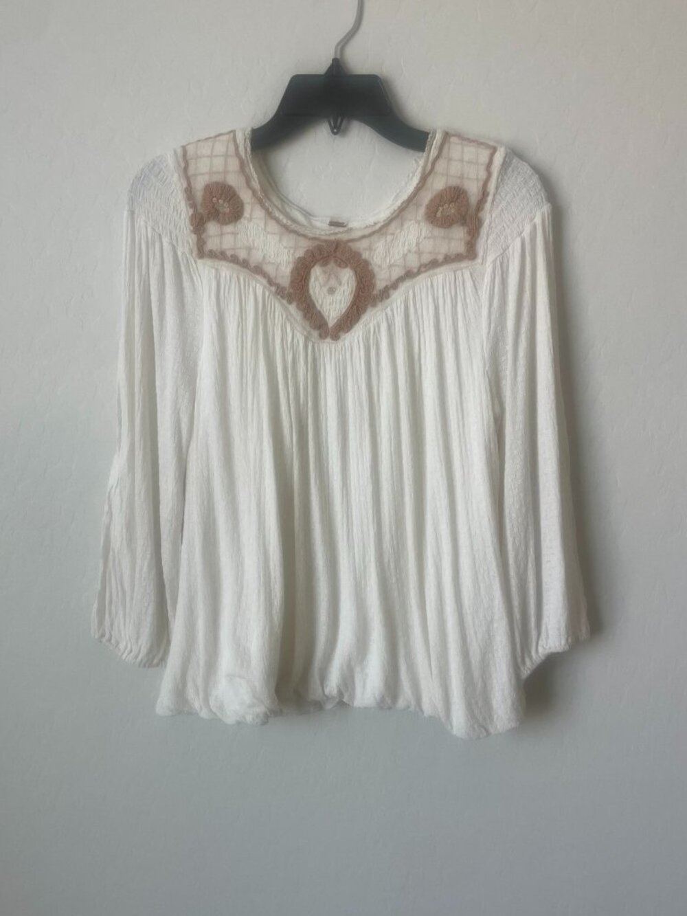 Free People Begonia Embroidered Blouse in cream/white. Size S